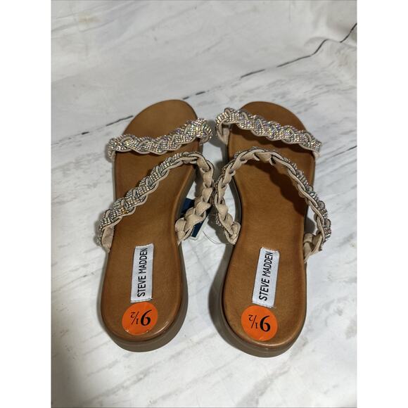 Steve Madden Sandal in Tan and gold with 2 Blingy Straps Size 9.5 - Picture 2 of 7